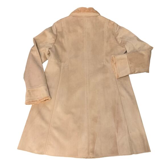 Talbots Womens Coat Faux Suede Shearling Lining Trim Button Front Size XL Camel - Picture 13 of 15